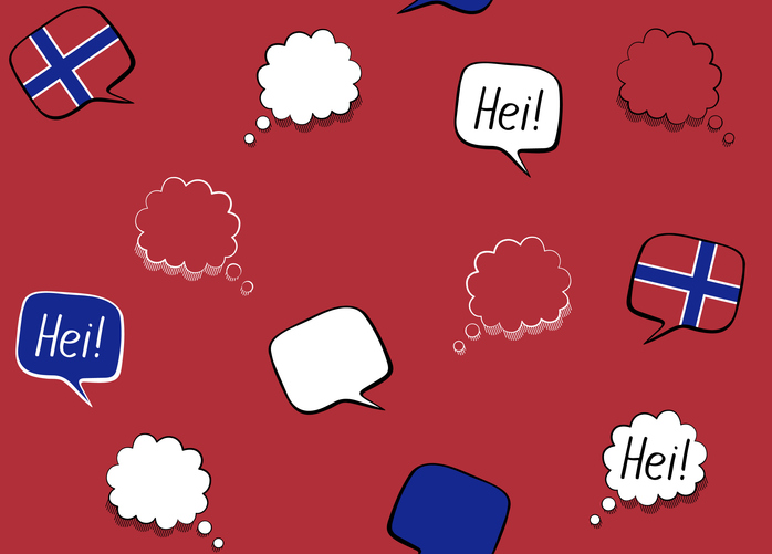 Rød bakgrunn med norske flagg og snakkebobler  (istock) 